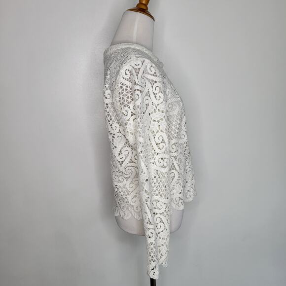 Yoana Baraschi White Lace Jacket Cropped Semi Sheer Scalloped Women 8 - Picture 2 of 14